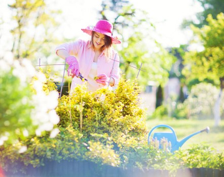 Volunteer gardener handing a plant to another person, symbolizing inclusive community gardening